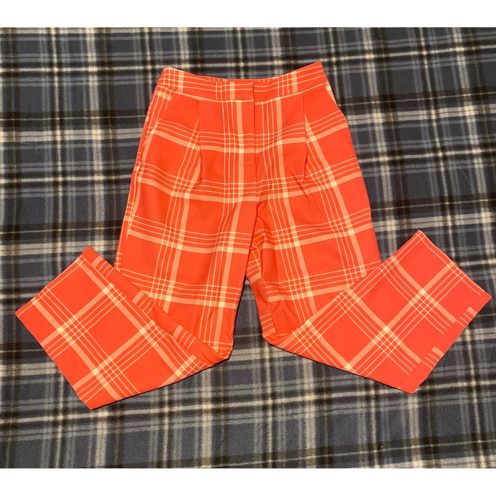 Topshop Pink Plaid‎ High Rise Pleated Straight Leg Trousers Size US 2
